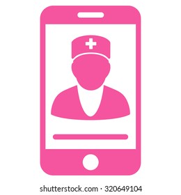 Mobile Doctor vector icon. Style is flat symbol, pink color, rounded angles, white background.