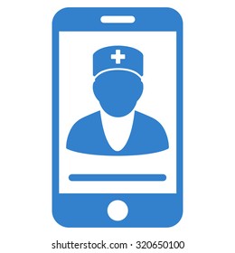 Mobile Doctor vector icon. Style is flat symbol, cobalt color, rounded angles, white background.