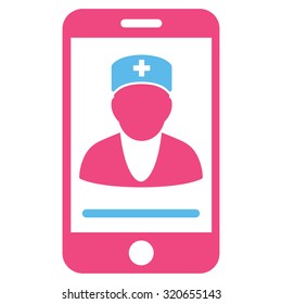 Mobile Doctor vector icon. Style is bicolor flat symbol, pink and blue colors, rounded angles, white background.