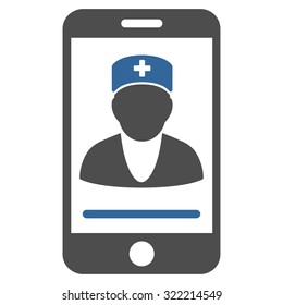 Mobile Doctor vector icon. Style is bicolor flat symbol, cobalt and gray colors, rounded angles, white background.