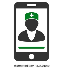 Mobile Doctor vector icon. Style is bicolor flat symbol, green and gray colors, rounded angles, white background.