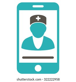 Mobile Doctor vector icon. Style is bi-color flat symbol, grey and cyan colors, rounded angles, white background.