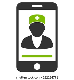 Mobile Doctor vector icon. Style is bi-color flat symbol, Eco green and gray colors, rounded angles, white background.