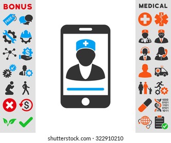 Mobile Doctor vector icon. Style is bicolor flat symbol, blue and gray colors, rounded angles, white background.