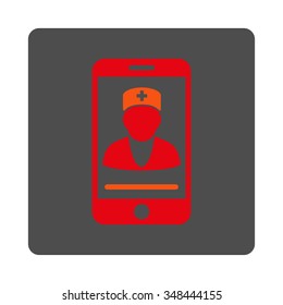 Mobile Doctor vector icon. Style is flat rounded square gray button with red symbol, white background.