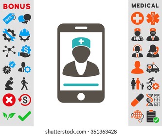 Mobile Doctor vector icon. Style is bicolor flat symbol, grey and cyan colors, rounded angles, white background.