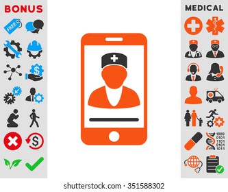 Mobile Doctor vector icon. Style is bicolor flat symbol, orange and gray colors, rounded angles, white background.