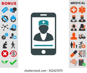 Mobile Doctor vector icon. Style is bicolor flat symbol, soft blue colors, rounded angles, white background.