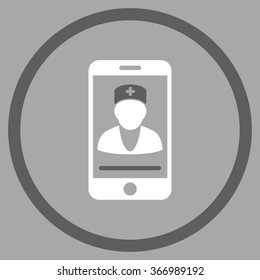 Mobile Doctor vector icon. Style is bicolor flat circled symbol, dark gray and white colors, rounded angles, silver background.