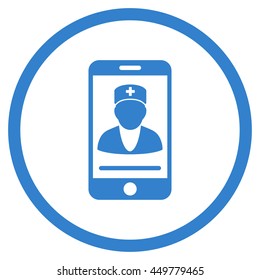 Mobile Doctor vector icon. Style is flat circled symbol, cobalt color, rounded angles, white background.