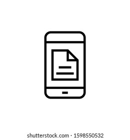 Mobile document line icon, e-learning linear style sign for mobile concept and web design in outline style on white background, Smartphone with document file outline vector icon