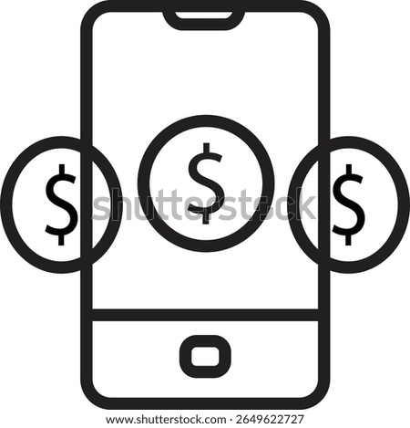 Mobile dollar icon representing mobile marketing performance and revenue tracking with transparent background