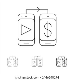 Mobile, Dollar, Money Bold and thin black line icon set