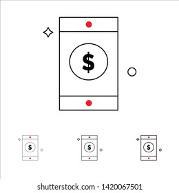 Mobile, Dollar, Sign Bold and thin black line icon set