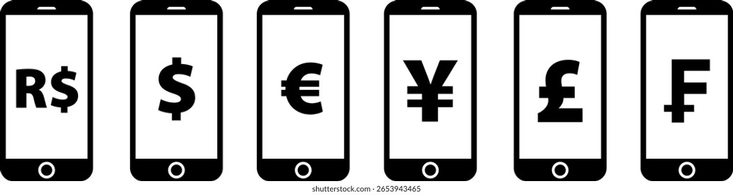 dólar móvel franco suíço iene yuan libra esterlina euro ícone real vetor imagem