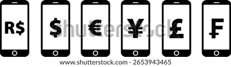 mobile dollar swiss franc yen yuan sterling pound euro real icon vector image