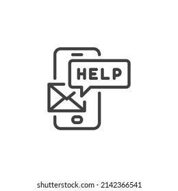 Mobile donation line icon. linear style sign for mobile concept and web design. Phone with help message outline vector icon. Symbol, logo illustration. Vector graphics