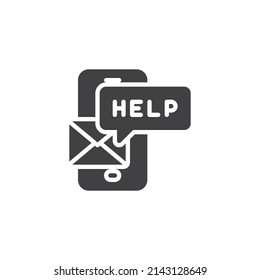 Icono vector de donación móvil. signo plano relleno para concepto móvil y diseño web. Teléfono con el icono de glifo del mensaje de ayuda. Símbolo, ilustración del logotipo. Gráficos vectoriales