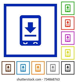 Mobile download flat color icons in square frames on white background