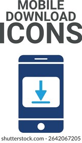 Mobile download icons, It contains upload, document, link, download file, folder, data, and PDF icons. Solid icon collection. Vector illustration.