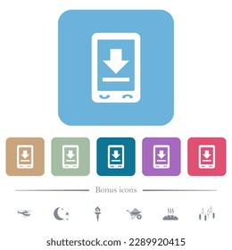 Mobile download white flat icons on color rounded square backgrounds. 6 bonus icons included