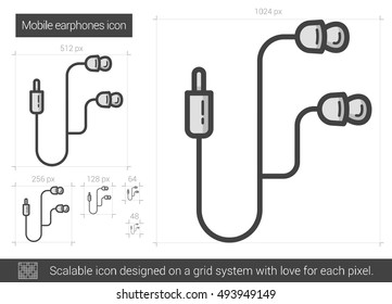 Mobile earphones vector line icon isolated on white background. Mobile earphones line icon for infographic, website or app. Scalable icon designed on a grid system.