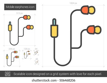 Mobile earphones vector line icon isolated on white background. Mobile earphones line icon for infographic, website or app. Scalable icon designed on a grid system.