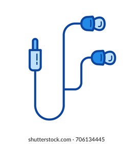 Icono de línea vectorial de auriculares móviles aislado en fondo blanco. Icono de línea de teléfonos móviles para infografía, sitio web o aplicación. Icono azul diseñado en un sistema de cuadrícula.
