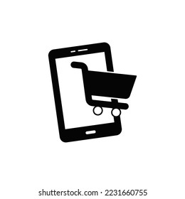 Mobile  ecommerce icon in black flat glyph, filled style isolated on white background