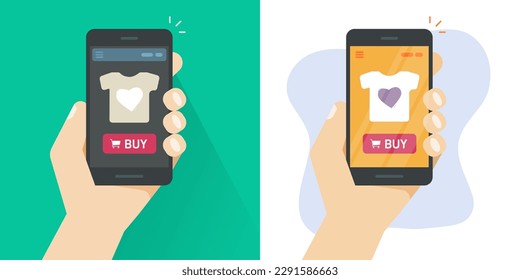 Mobile ecommerce online store shop on cell phone app vector graphic illustration, cellphone commerce web internet electronic digital application storefront with shopping buy button image