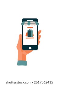 Mobile e-commerce scene, vector illustration 
