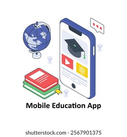 Mobile Education App isometric Colored illustration. EPS File stock illustration