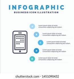 Mobile, Education, Cell, Coding Blue Infographics Template 5 Steps. Vector Line Icon template