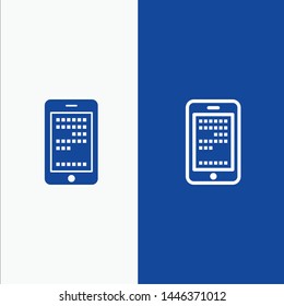 Mobile, Education, Cell, Coding Line and Glyph Solid icon Blue banner