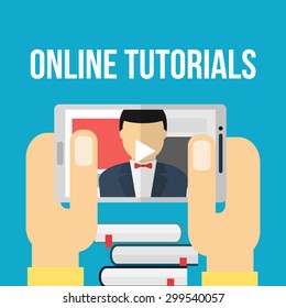 Mobile education concept with flat icons. Vector illustration