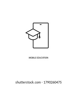Mobile education, online learning simple thin line icon vector illustration