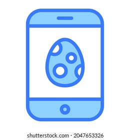 móvil, huevo en la pantalla Esquema azul Icono simple.