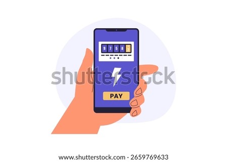 Mobile Electricity Bill Payment. Smartphone App for Energy Management. Illustrations for websites, landing pages, mobile apps, posters and banners