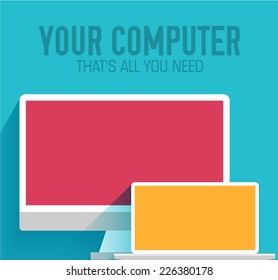 mobile electronic devices on flat style concept background. Vector illustration design