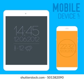 mobile electronic devices on flat style concept background. Vector illustration design