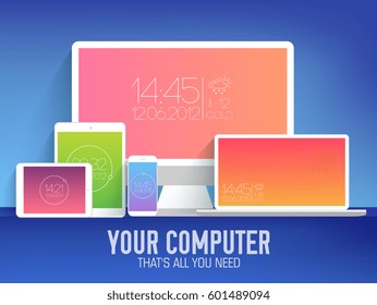 mobile electronic devices on flat style concept background. Vector illustration design