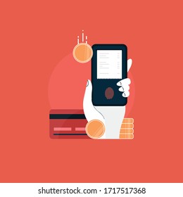 mobile with electronic invoice. Online payment concept. Internet payments by card, net banking and e-wallets and payment receipt