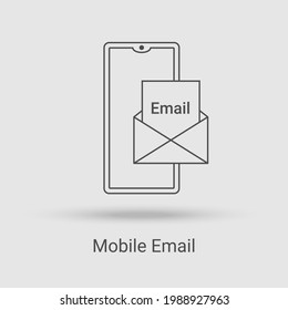 Icono de Correo Electrónico Móvil.El concepto de comunicación móvil, mensajeros y redes sociales.Ilustración vectorial del icono de línea delgada.Negro sobre fondo blanco.