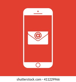 Mobile Email icon on red background.