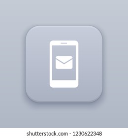 Mobile email, Mobile letter, gray vector button with white icon on gray background