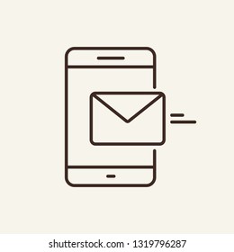 Mobile email line icon. Envelope on mobile screen on white background. Mobile app concept. Vector illustration can be used for topics like technology, modern world, gadget