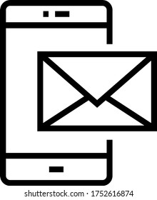 móvil, correo electrónico, icono de línea de mensajes aislado en fondo blanco 