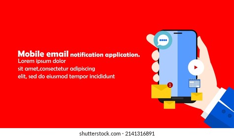 Mobile email notification application. Application to organize emails and appointments on smartphones. Vector illustration design presented on red background