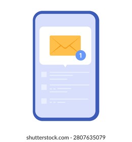 Mobile email notification illustration featuring smartphone communication message alert application and digital technology concepts for user interface designs and creative vector projects