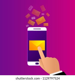 Mobile e-mail notification vector illustration concept. Communication, information dissemination, sending email. Flat design.